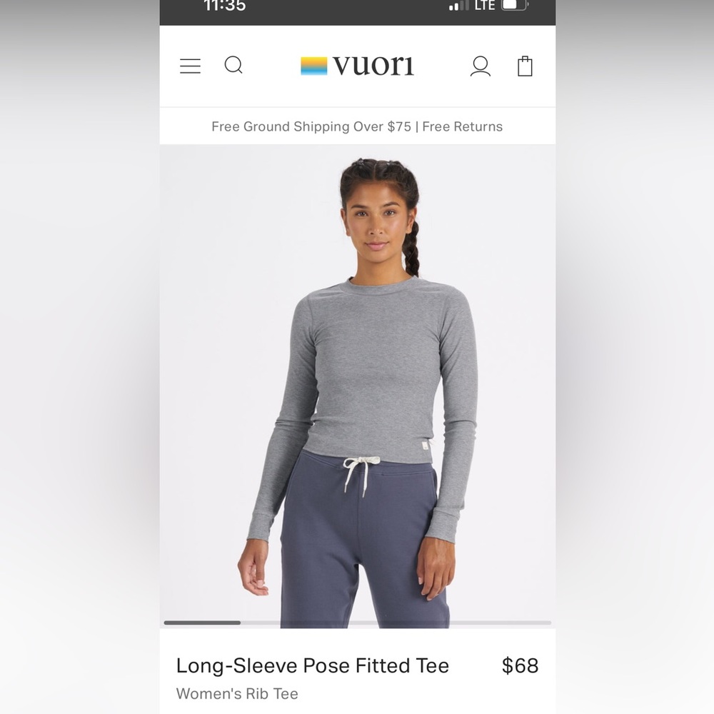 Vuori Long Sleeve Pose Fitted Tee - Grey